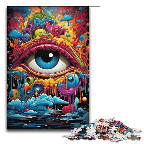 Puzzle für Erwachsene 1000 Teile Farbmalerei Augen Familien-Holzpuzzle Lernspiel Herausforderungsspielzeug 1000 Teile (38 x 26 cm) von mowenbingpeng