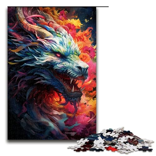 Puzzle für Erwachsene 1000 Teile Farbmalerei Drachenpuzzle Holzpuzzle Lernspiel Herausforderungsspielzeug 1000 Teile (75 x 50 cm) von mowenbingpeng