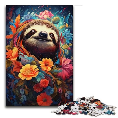 Puzzle für Erwachsene 1000 Teile Farbmalerei Faultier Holzpuzzle für Kinder Lernspiel 1000 Teile (38 x 26 cm) von mowenbingpeng