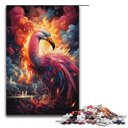 Puzzle für Erwachsene 1000 Teile Farbmalerei Flamingo-Familie Holzpuzzle Lernspiel Herausforderungsspielzeug 1000 Teile (38 x 26 cm) von mowenbingpeng