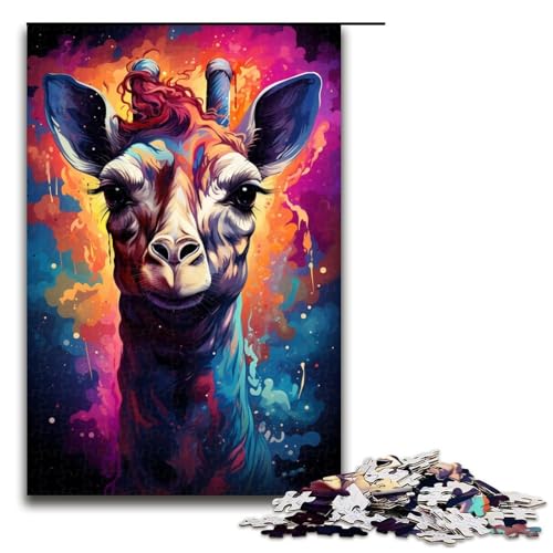 Puzzle für Erwachsene 1000 Teile Farbmalerei Giraffe Holzpuzzle 1000 Teile (75 x 50 cm) von mowenbingpeng