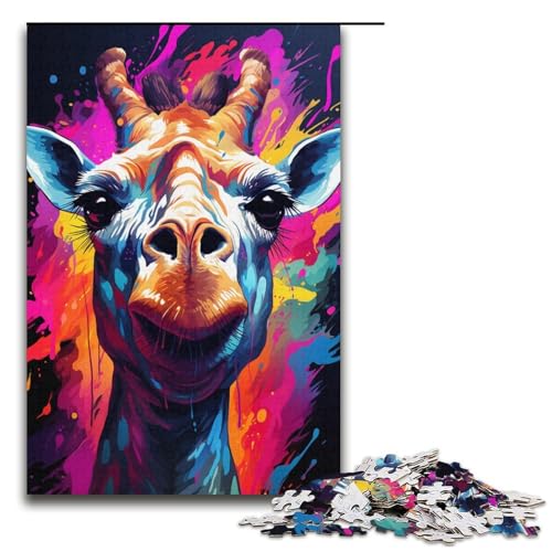 Puzzle für Erwachsene 1000 Teile Farbmalerei Giraffenfamilie Holzpuzzle Lernspiel Herausforderungsspielzeug 1000 Teile (38 x 26 cm) von mowenbingpeng