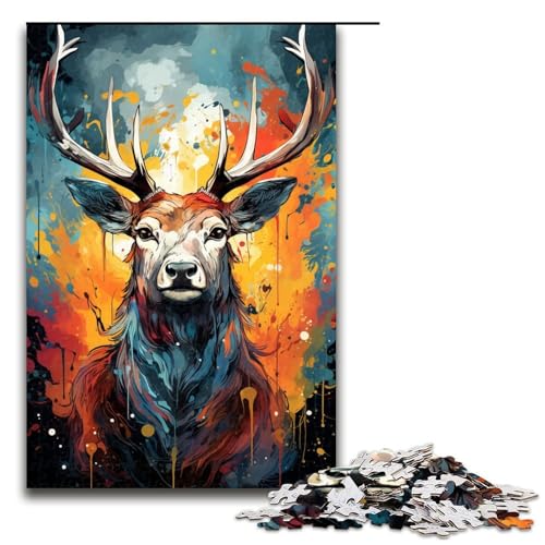 Puzzle für Erwachsene 1000 Teile Farbmalerei Hirsch Heimdekoration Puzzle-Spielzeug Geschenk für die ganze Familie 1000 Teile (75 x 50 cm) von mowenbingpeng