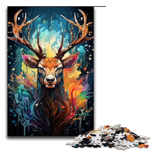 Puzzle für Erwachsene 1000 Teile Farbmalerei Hirsch Holzpuzzle 1000 Teile (75 x 50 cm) von mowenbingpeng