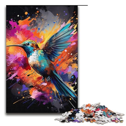 Puzzle für Erwachsene 1000 Teile Farbmalerei Kolibri-Familie Holzpuzzle Lernspiel Herausforderungsspielzeug 1000 Teile (38 x 26 cm) von mowenbingpeng