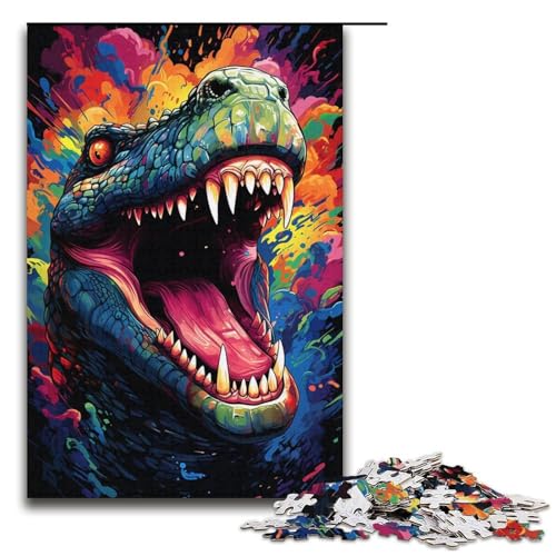 Puzzle für Erwachsene 1000 Teile Farbmalerei Krokodilfamilie Holzpuzzle Lernspiel Herausforderungsspielzeug 1000 Teile (38 x 26 cm) von mowenbingpeng