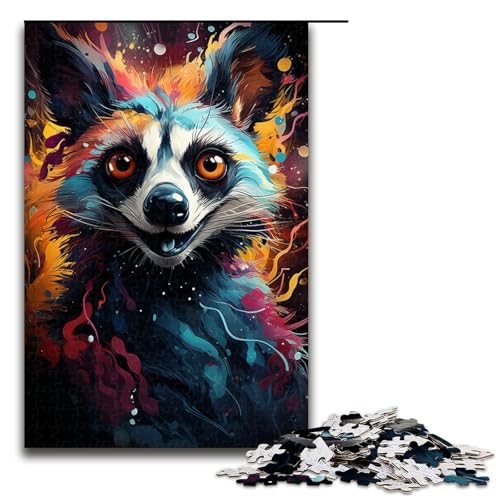 Puzzle für Erwachsene 1000 Teile Farbmalerei Lemur Holzpuzzle 1000 Teile (75 x 50 cm) von mowenbingpeng