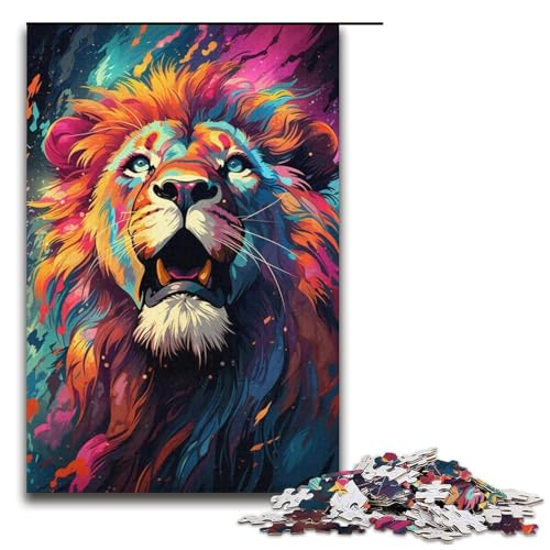 Puzzle für Erwachsene 1000 Teile Farbmalerei Löwe Holzpuzzle für Kinder Lernspiel 1000 Teile (38 x 26 cm) von mowenbingpeng