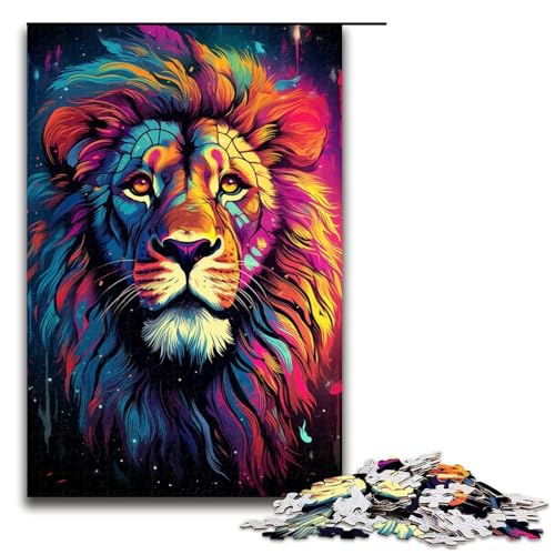 Puzzle für Erwachsene 1000 Teile Farbmalerei Löwe Holzpuzzle für Kinder Lernspiel 1000 Teile (75 x 50 cm) von mowenbingpeng
