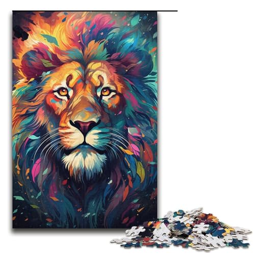 Puzzle für Erwachsene 1000 Teile Farbmalerei Löwen-Puzzle Holzpuzzle Lernspiel Herausforderungsspielzeug 1000 Teile (38 x 26 cm) von mowenbingpeng