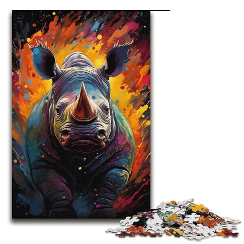 Puzzle für Erwachsene 1000 Teile Farbmalerei Nashorn-Puzzle Lernspiele für Zuhause DIY-Spielzeug tolles Geschenk für Spiele 1000 Teile (38 x 26 cm) von mowenbingpeng