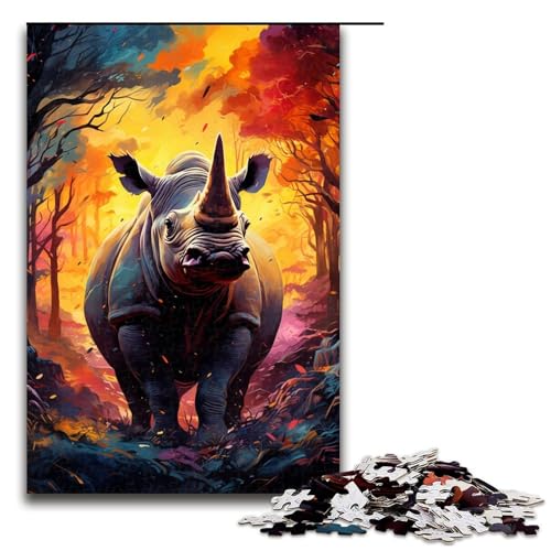 Puzzle für Erwachsene 1000 Teile Farbmalerei Nashorn-Puzzle Lernspiele für Zuhause DIY-Spielzeug tolles Geschenk für Spiele 1000 Teile (75 x 50 cm) von mowenbingpeng