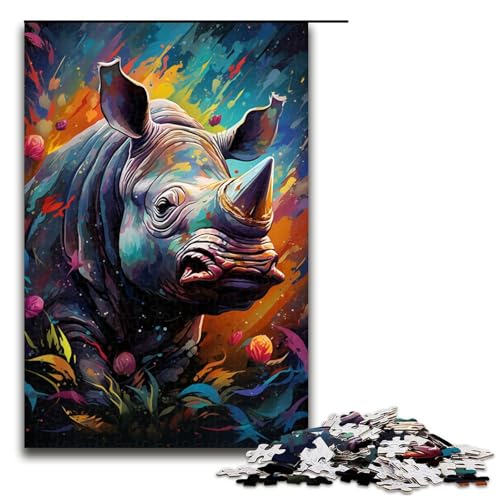 Puzzle für Erwachsene 1000 Teile Farbmalerei Nashorn-Puzzle Lernspiele für Zuhause DIY-Spielzeug tolles Geschenk für Spiele 1000 Teile (75 x 50 cm) von mowenbingpeng
