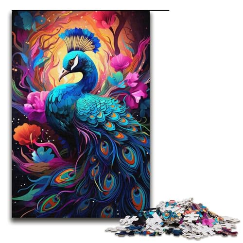 Puzzle für Erwachsene 1000 Teile Farbmalerei Pfau Holzpuzzle 1000 Teile (38 x 26 cm) von mowenbingpeng
