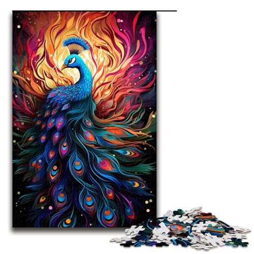 Puzzle für Erwachsene 1000 Teile Farbmalerei Pfau Holzpuzzle 1000 Teile (75 x 50 cm) von mowenbingpeng
