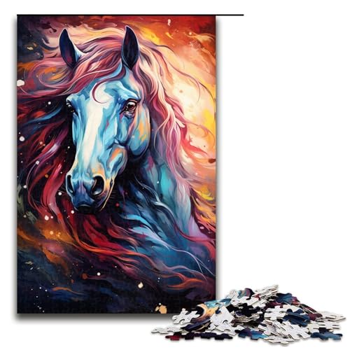 Puzzle für Erwachsene 1000 Teile Farbmalerei Pferd Holzpuzzle für Kinder Lernspiel 1000 Teile (75 x 50 cm) von mowenbingpeng