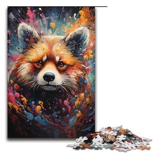 Puzzle für Erwachsene 1000 Teile Farbmalerei Roter Panda Holzpuzzle Lernspiel Herausforderungsspielzeug 1000 Teile (38 x 26 cm) von mowenbingpeng