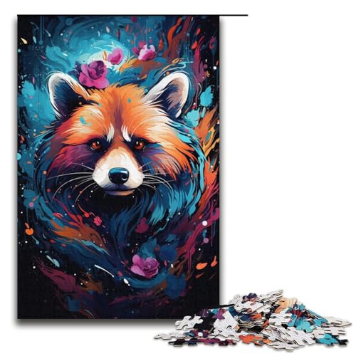 Puzzle für Erwachsene 1000 Teile Farbmalerei Roter Panda Holzpuzzle Lernspiel Herausforderungsspielzeug 1000 Teile (38 x 26 cm) von mowenbingpeng