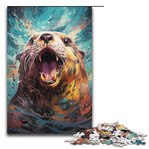 Puzzle für Erwachsene 1000 Teile Farbmalerei Seeotter Holzpuzzle für Kinder Lernspiel 1000 Teile (38 x 26 cm) von mowenbingpeng