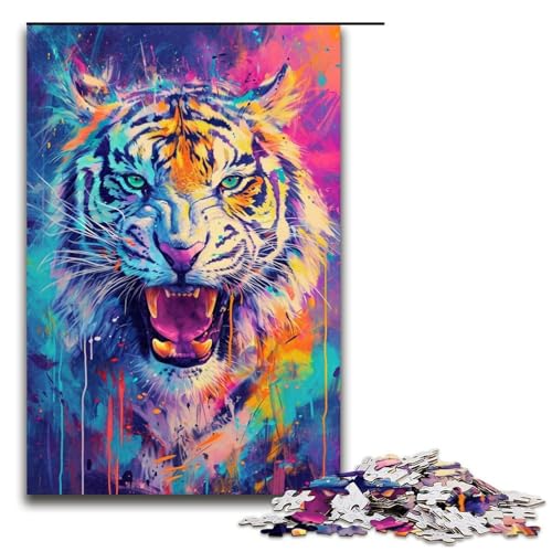 Puzzle für Erwachsene 1000 Teile Farbmalerei Tiger Holzpuzzle 1000 Teile (75 x 50 cm) von mowenbingpeng