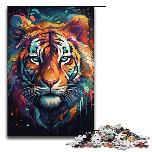 Puzzle für Erwachsene 1000 Teile Farbmalerei Tiger-Puzzle Lernspiele für Zuhause DIY-Spielzeug tolles Geschenk für Spiele 1000 Teile (38 x 26 cm) von mowenbingpeng
