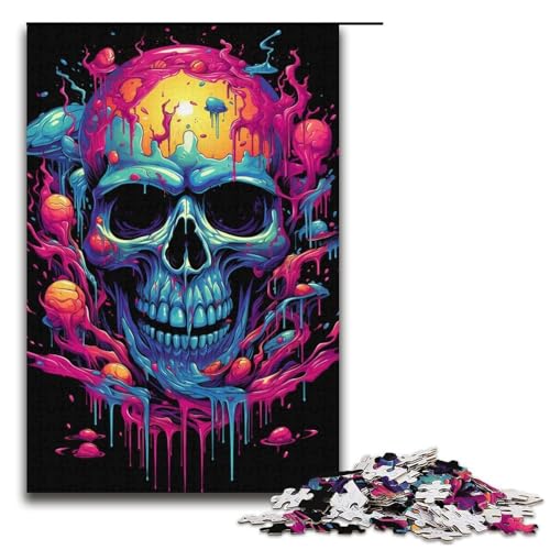 Puzzle für Erwachsene 1000 Teile Farbmalerei Totenkopffamilie Holzpuzzle Lernspiel Herausforderungsspielzeug 1000 Teile (38 x 26 cm) von mowenbingpeng