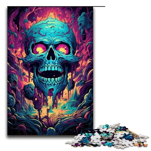 Puzzle für Erwachsene 1000 Teile Farbmalerei Totenkopffamilie Holzpuzzle Lernspiel Herausforderungsspielzeug 1000 Teile (75 x 50 cm) von mowenbingpeng