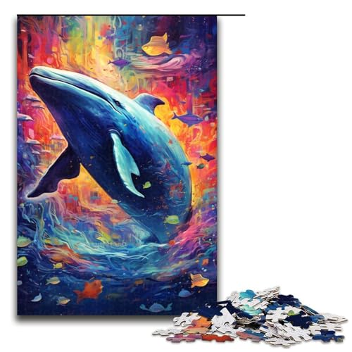 Puzzle für Erwachsene 1000 Teile Farbmalerei Wal Holzpuzzle 1000 Teile (75 x 50 cm) von mowenbingpeng