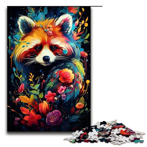 Puzzle für Erwachsene 1000 Teile Farbmalerei Waschbär Holzpuzzle 1000 Teile (75 x 50 cm) von mowenbingpeng