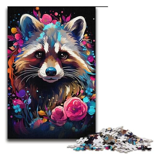 Puzzle für Erwachsene 1000 Teile Farbmalerei Waschbär-Puzzle Lernspiele für Zuhause DIY-Spielzeug tolles Geschenk für Spiele 1000 Teile (38 x 26 cm) von mowenbingpeng