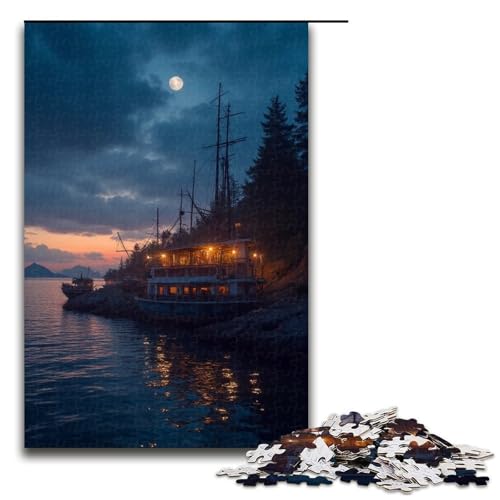 Puzzle für Erwachsene 1000 Teile Fischerboot bei Nacht Puzzle Lernspiele für Zuhause DIY-Spielzeug tolles Geschenk für Spiele 1000 Teile (75 x 50 cm) von mowenbingpeng