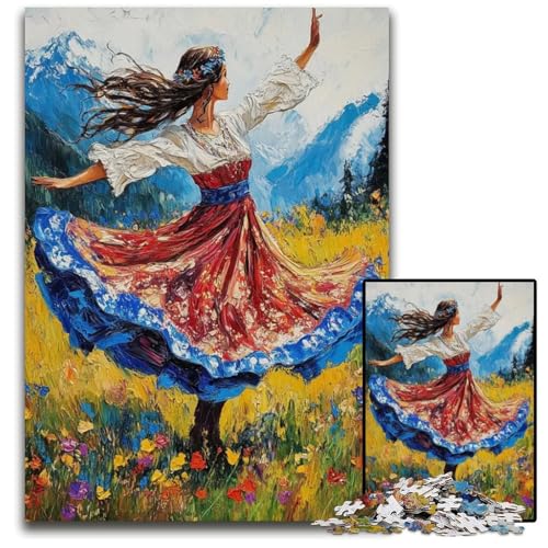 Puzzle für Erwachsene 1000 Teile Frau Tanzt auf dem Feld Holzpuzzle perfekt für Familienfeiern Geburtstage Feiertage 1000 Teile (38 x 26 cm) von mowenbingpeng