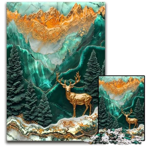 Puzzle für Erwachsene 1000 Teile Golden Stag Monarchs Realm Puzzles für Erwachsene Lernspielzeug für Jugendliche HeimbüroDekoration 1000 PCS (75 x 50 cm) von mowenbingpeng