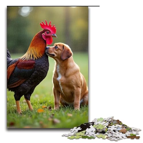 Puzzle für Erwachsene 1000 Teile Hühner und Hunde kennen Sich Holzpuzzle Lernspiel Herausforderungsspielzeug 1000 Teile (75 x 50 cm) von mowenbingpeng