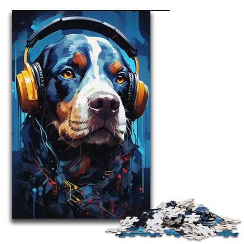Puzzle für Erwachsene 1000 Teile Hund mit Brille Holzpuzzle für Kinder Lernspiel 1000 Teile (38 x 26 cm) von mowenbingpeng