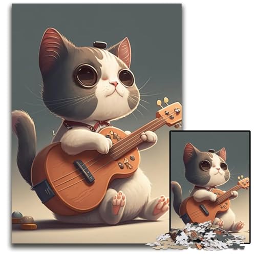Puzzle für Erwachsene 1000 Teile Katze spielt Gitarre unmögliche Puzzles für Erwachsene für Teenager Familienspieleabend hirnfordernde Geschenkidee 1000 Teile (38 x 26 cm) von mowenbingpeng