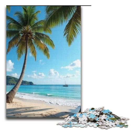 Puzzle für Erwachsene 1000 Teile Kokosnussbäume am Meer Holzpuzzle Lernspiel Herausforderungsspielzeug 1000 Teile (38 x 26 cm) von mowenbingpeng