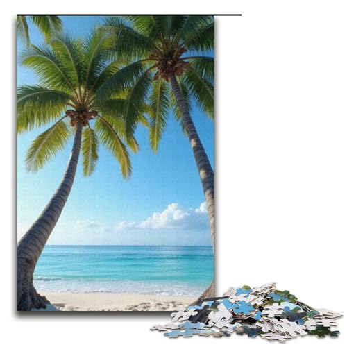 Puzzle für Erwachsene 1000 Teile Kokosnussbäume am Meer Puzzlespiele Spielzeug Geschenk geeignet für die Schreibtischdekoration 1000 Teile (38 x 26 cm) von mowenbingpeng
