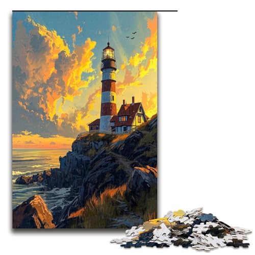 Puzzle für Erwachsene 1000 Teile Leuchtturm bei Sonnenuntergang Puzzlespiel Spielzeug lustig 1000 Teile (75 x 50 cm) von mowenbingpeng