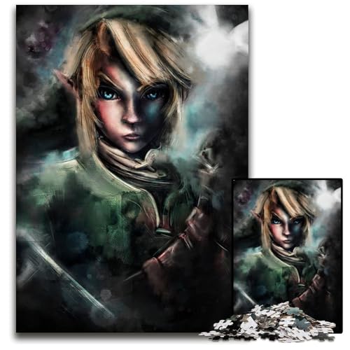 Puzzle für Erwachsene 1000 Teile Link als emotionales episches gemaltes Porträt mit Fokus auf Puzzles für Erwachsene Denkspiel für Teenager Familieninteraktion 1000 Teile (38 x 26 cm) von mowenbingpeng