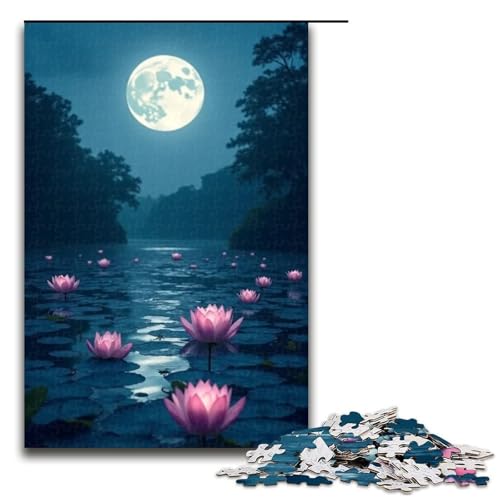 Puzzle für Erwachsene 1000 Teile Mondlicht über dem Lotusteich Puzzle Lernspiele für Zuhause DIY-Spielzeug tolles Geschenk für Spiele 1000 Teile (75 x 50 cm) von mowenbingpeng