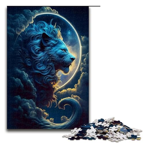 Puzzle für Erwachsene 1000 Teile Mystischer Mondlöwe Holzpuzzle Lernspiel Herausforderungsspielzeug 1000 Teile (75 x 50 cm) von mowenbingpeng