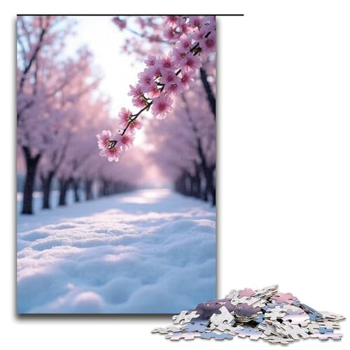 Puzzle für Erwachsene 1000 Teile Pflaumenblüten und Schnee konkurrieren um den Frühling Holzpuzzle für die ganze Familie Lernspiel Herausforderungsspielzeug 1000 Teile (75 x 50 cm) von mowenbingpeng