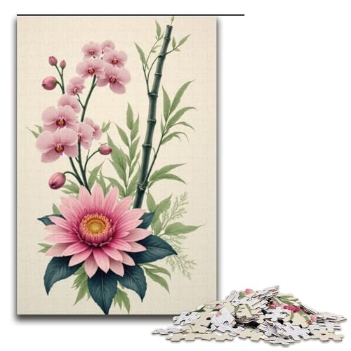 Puzzle für Erwachsene 1000 Teile Pflaumenorchidee Bambus und Chrysanthemenfamilie Holzpuzzle Lernspiel Herausforderungsspielzeug 1000 Teile (38 x 26 cm) von mowenbingpeng
