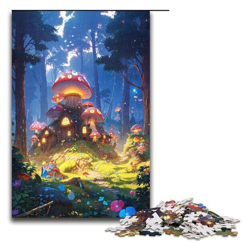 Puzzle für Erwachsene 1000 Teile Pilzhüttenfamilie Holzpuzzle Lernspiel Herausforderungsspielzeug 1000 Teile (75 x 50 cm) von mowenbingpeng