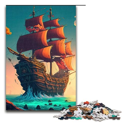 Puzzle für Erwachsene 1000 Teile Piratenschiff Holzpuzzle 1000 Teile (75 x 50 cm) von mowenbingpeng