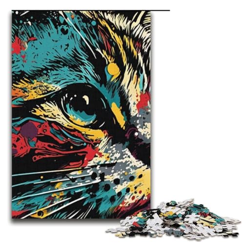 Puzzle für Erwachsene 1000 Teile Porträt Einer schönen Katze Puzzlespiel lustiges Spielzeug 1000 Teile (38 x 26 cm) von mowenbingpeng