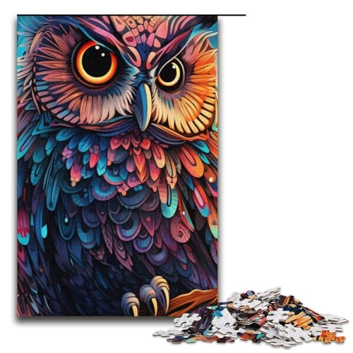 Puzzle für Erwachsene 1000 Teile Psychedelische Eule im Wald Familien-Papierpuzzle Lernspiel Herausforderungsspielzeug 1000 Teile (38 x 26 cm) von mowenbingpeng