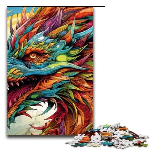 Puzzle für Erwachsene 1000 Teile Psychedelische Kunst Drachenfamilie Holzpuzzle Lernspiel Herausforderungsspielzeug 1000 Teile (75 x 50 cm) von mowenbingpeng
