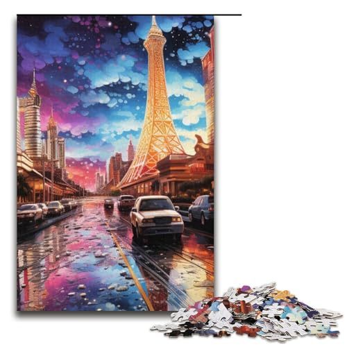 Puzzle für Erwachsene 1000 Teile Psychedelischer Las Vegas Strip bei Nacht Papierpuzzle 1000 Teile (38 x 26 cm) von mowenbingpeng
